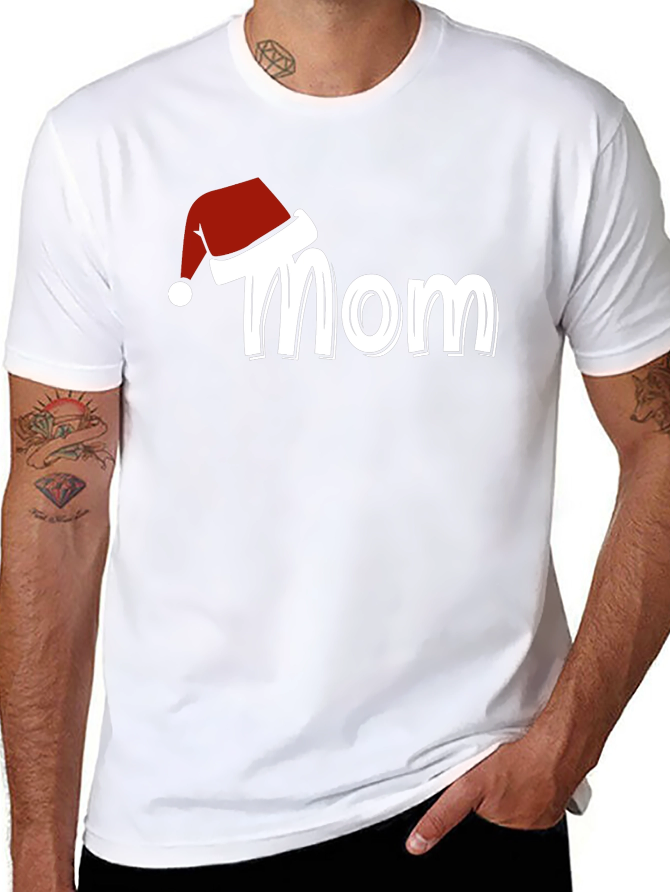Mom Christmas Santa Hat T-Shirt Holiday Tee