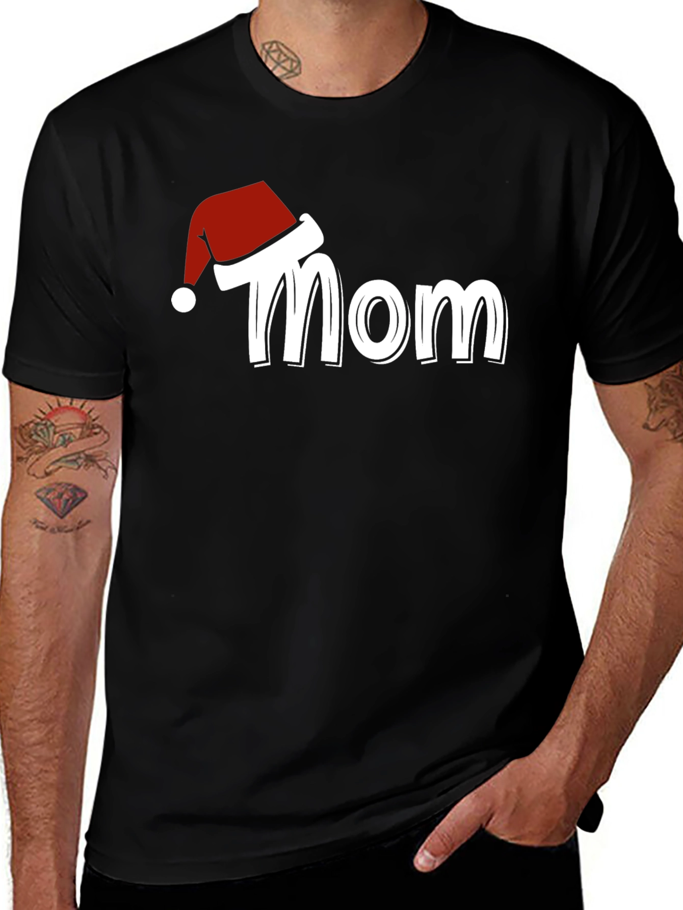 Mom Christmas Santa Hat T-Shirt Holiday Tee