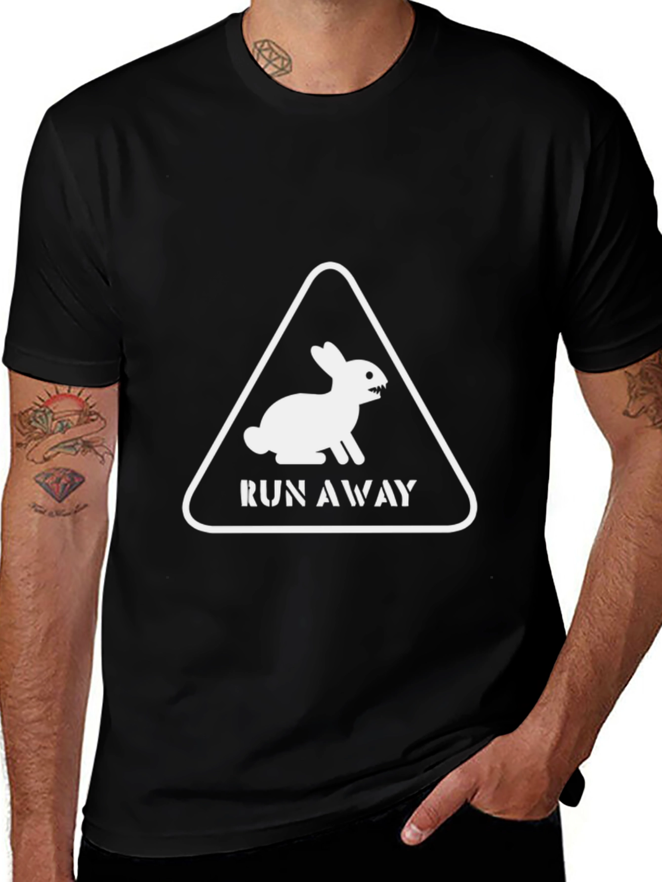 Run Away Rabbit Mens Black Graphic Tee