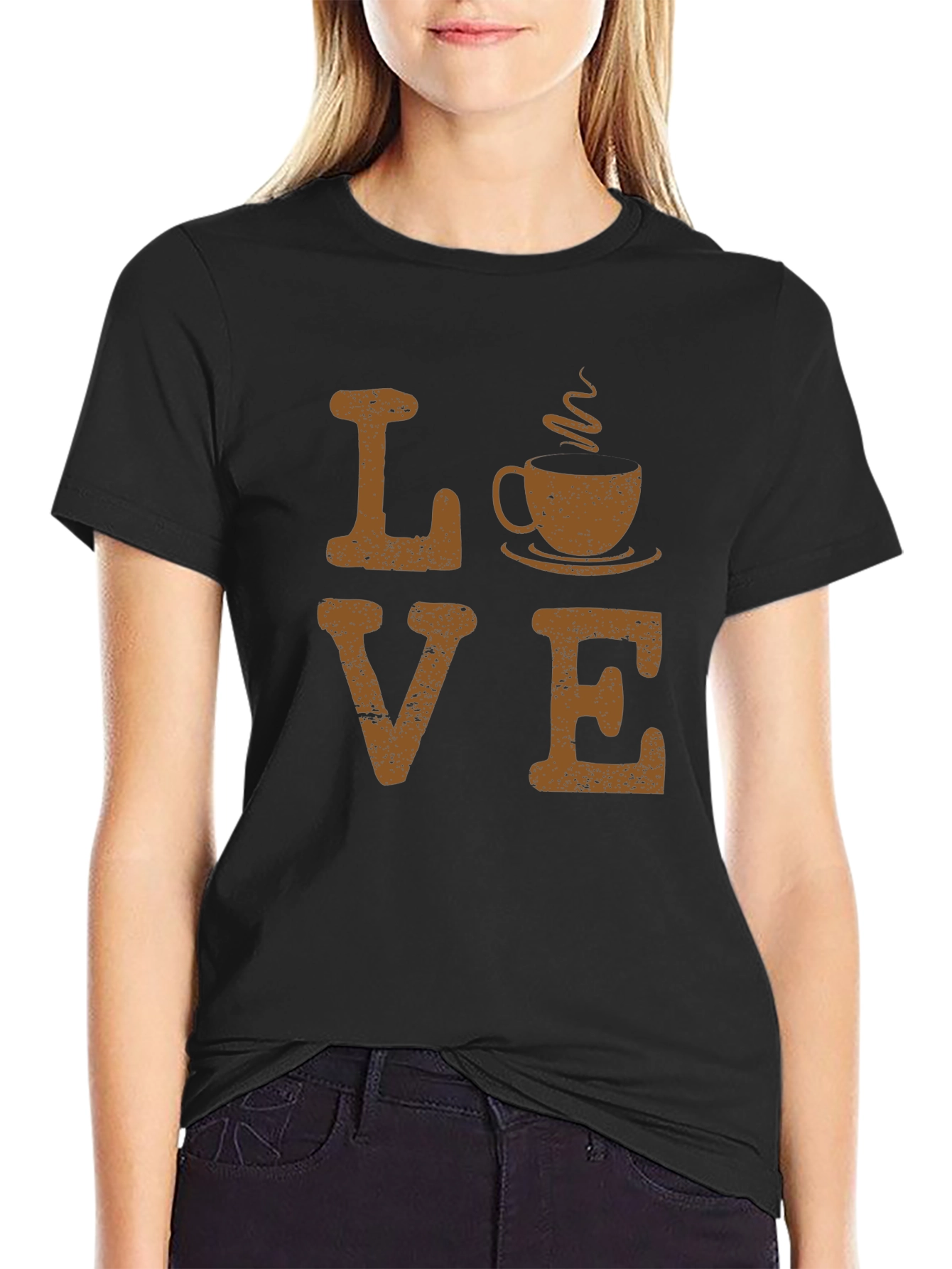 Love Coffee Graphic Tee - Black Cotton Blend