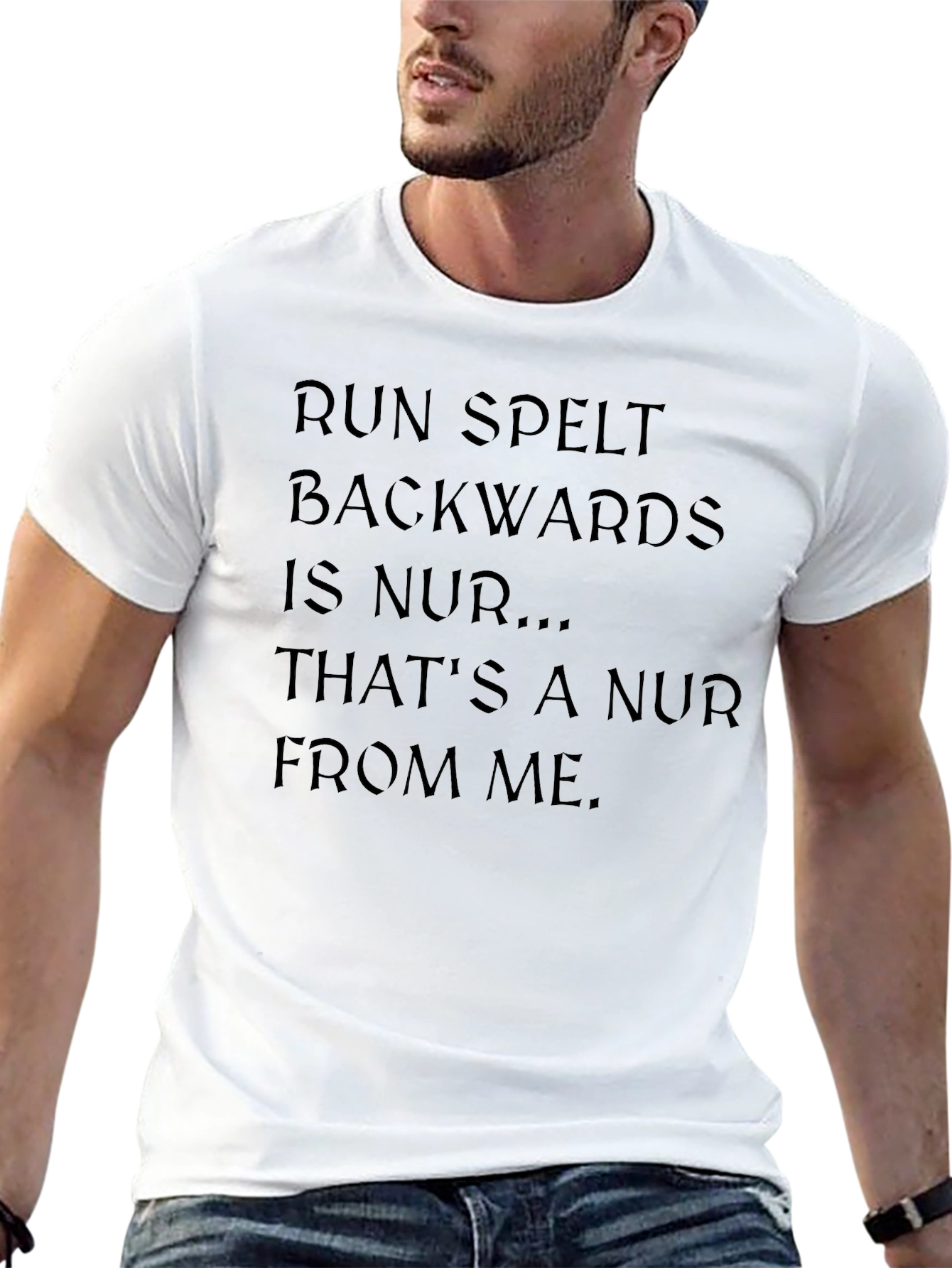 Run Spelt Backwards Mens T-Shirt Funny Pun Tee