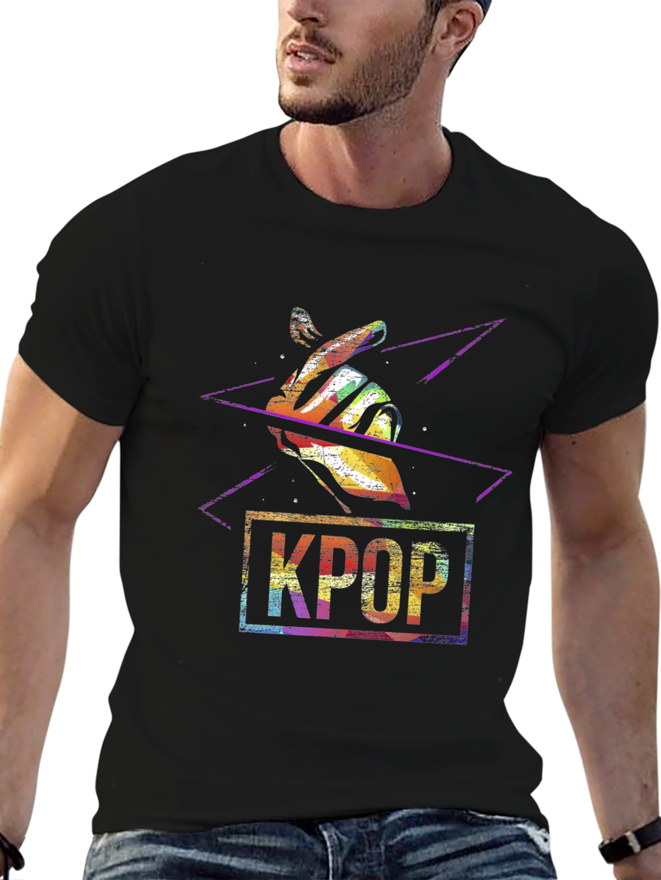KPOP Finger Heart Black T-Shirt