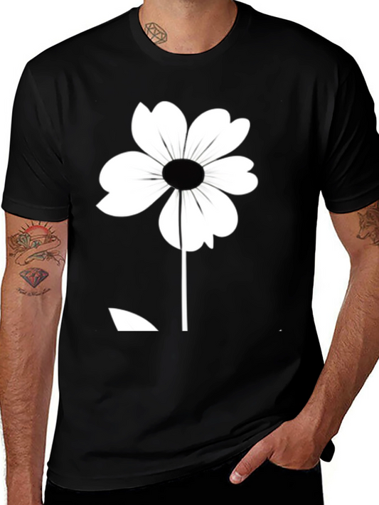 Black T-Shirt with White Flower Graphic