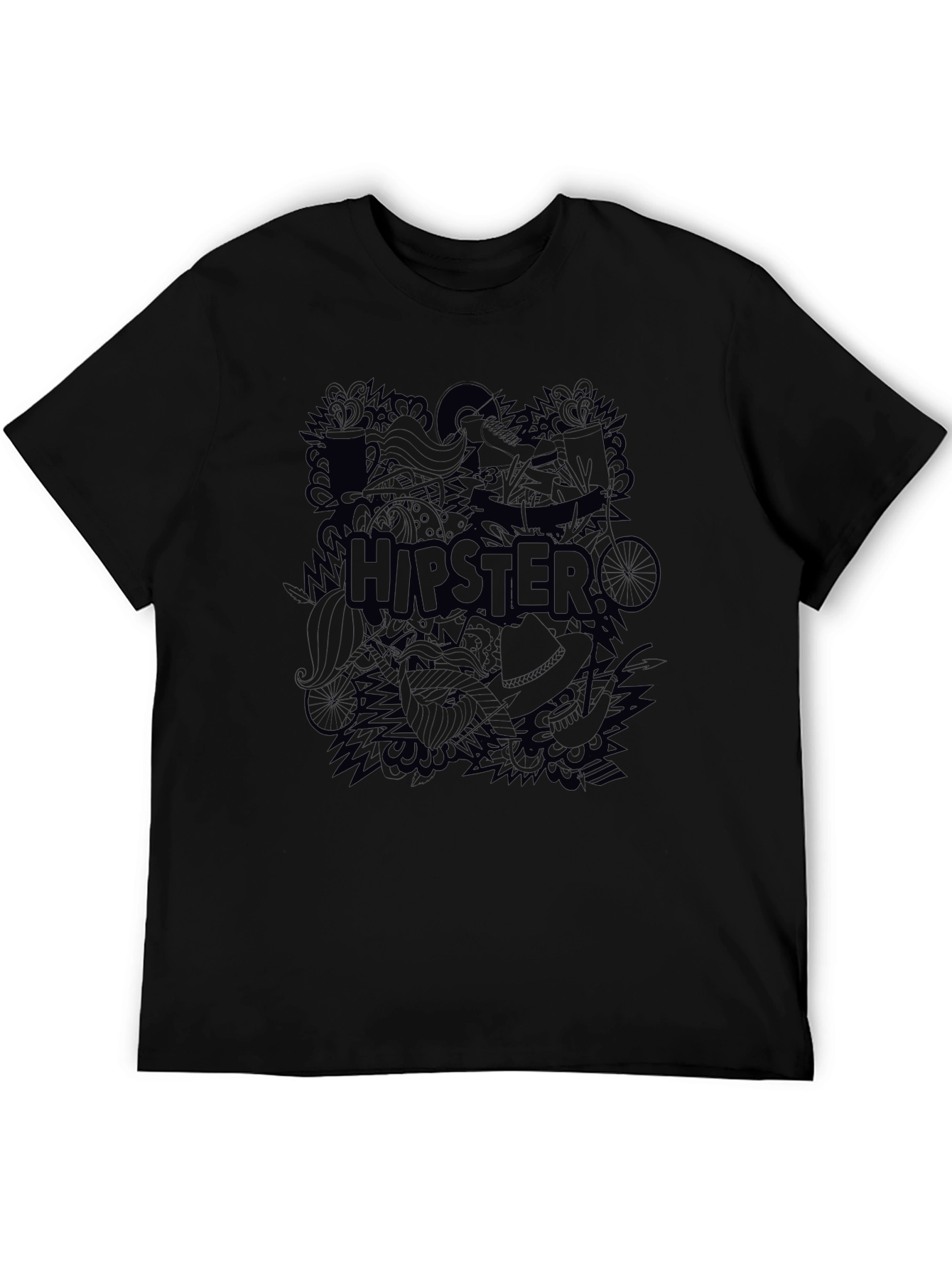 Hipster Graphic Tee - Cool Casual Black T-Shirt