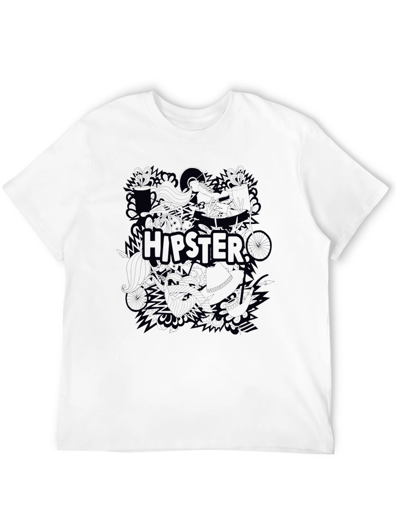 Hipster Graphic Tee - Cool Casual Black T-Shirt