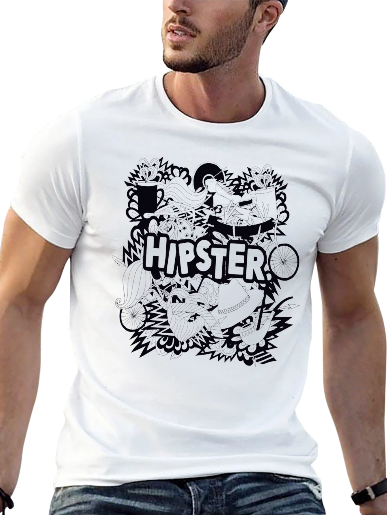 Hipster Graphic Tee - Cool Casual Black T-Shirt