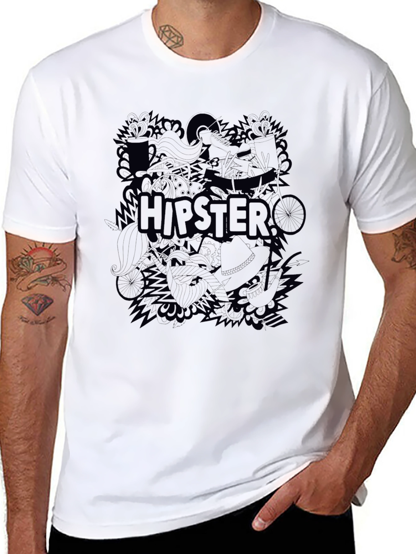 Hipster Graphic Tee - Cool Casual Black T-Shirt