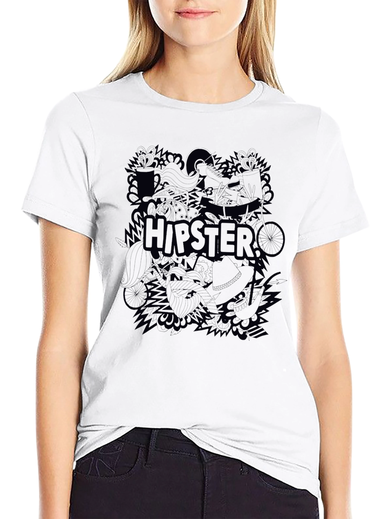 Hipster Graphic Tee - Cool Casual Black T-Shirt