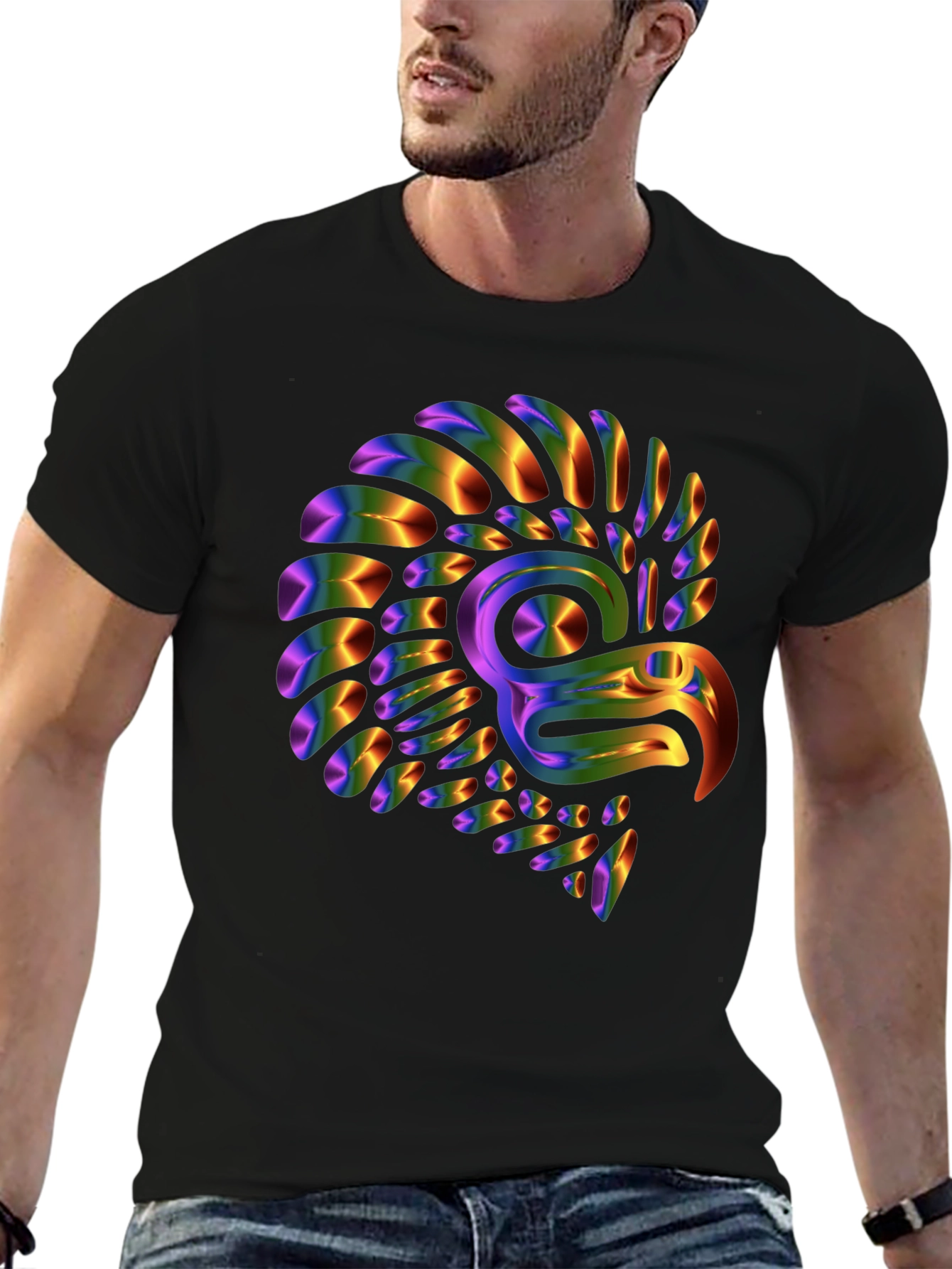 Rainbow Eagle Graphic Tee - Black Cotton Blend