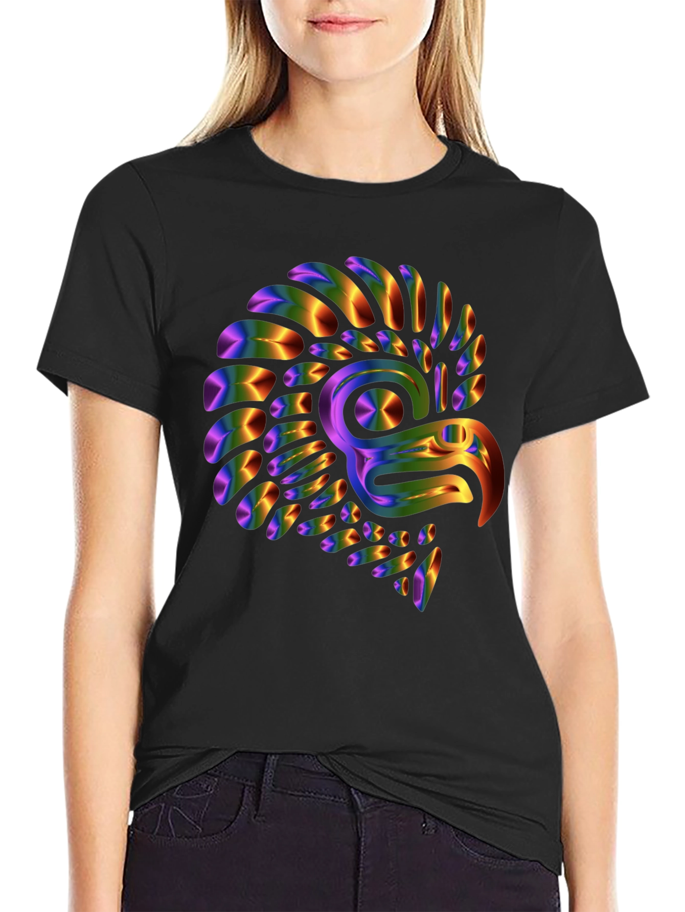 Rainbow Eagle Graphic Tee - Black Cotton Blend