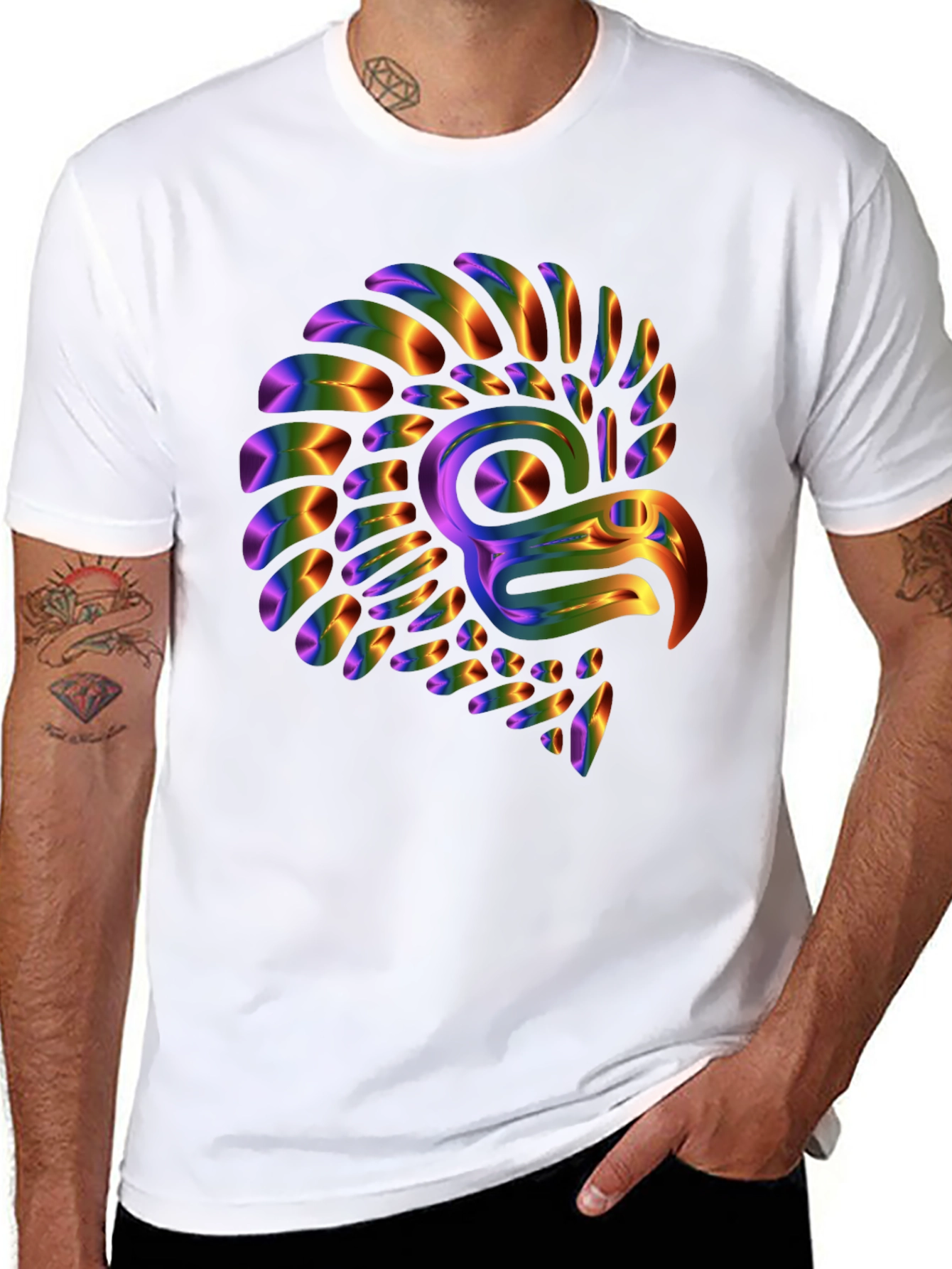 Rainbow Eagle Graphic Tee - Black Cotton Blend