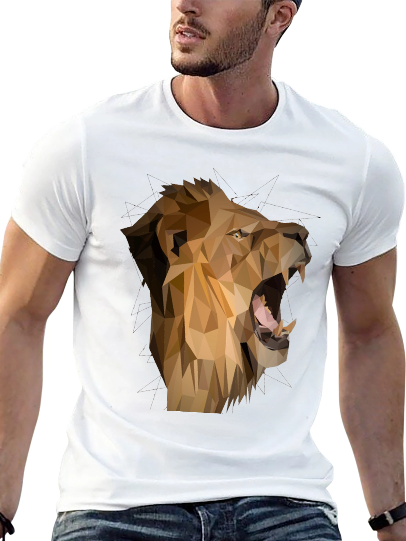 Geometric Lion Graphic Tee - Mens Black T-Shirt