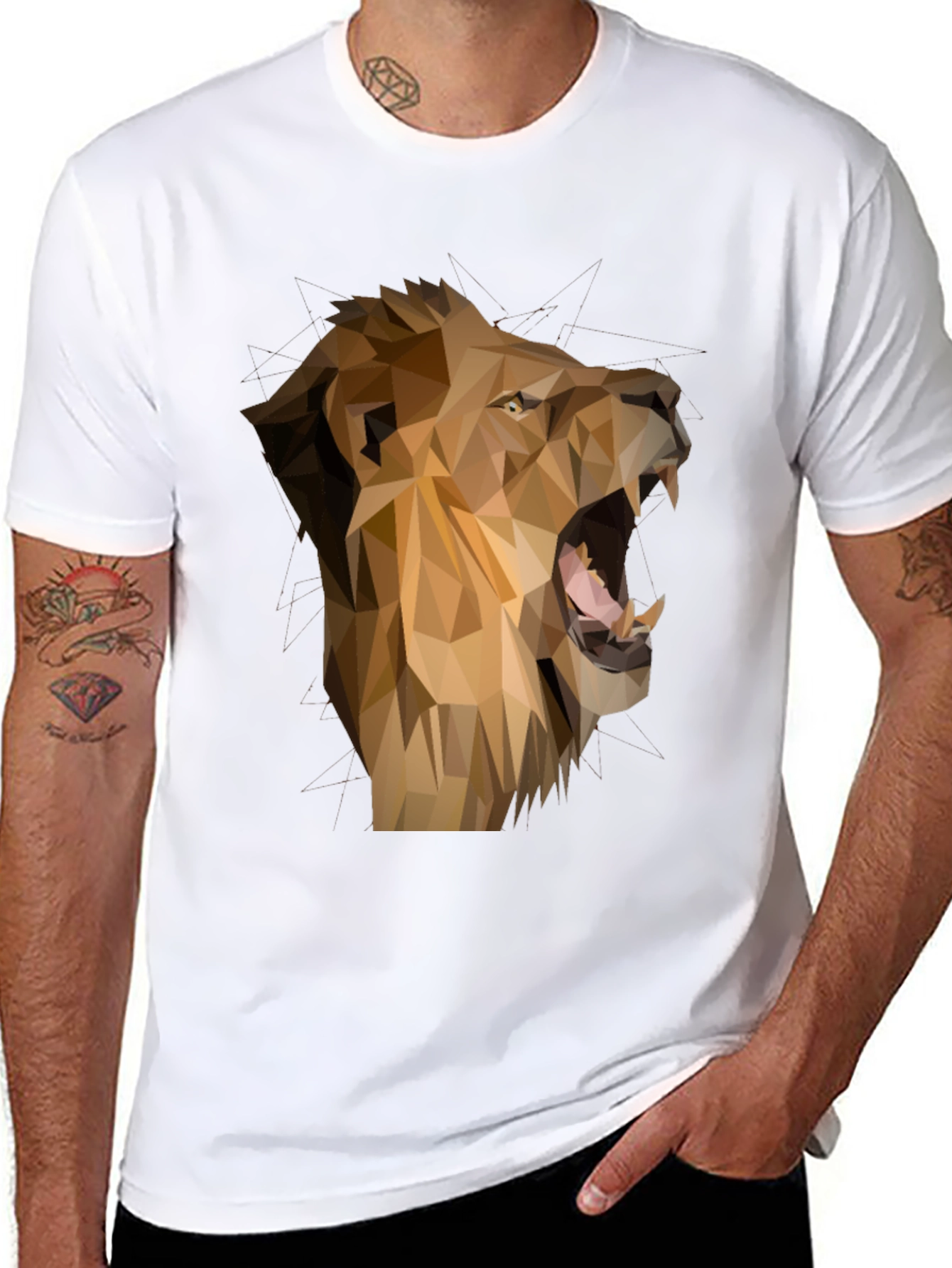 Geometric Lion Graphic Tee - Mens Black T-Shirt
