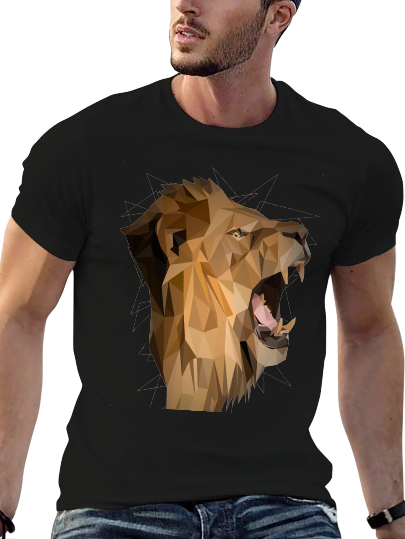 Geometric Lion Graphic Tee - Mens Black T-Shirt