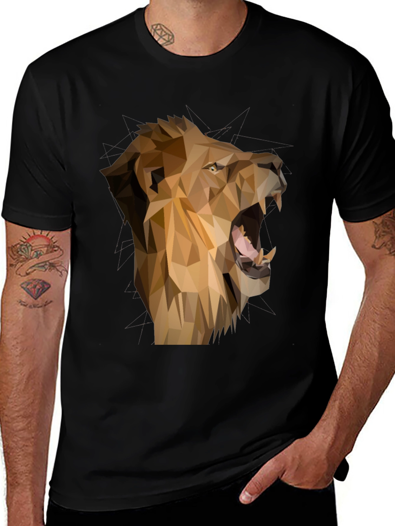 Geometric Lion Graphic Tee - Mens Black T-Shirt