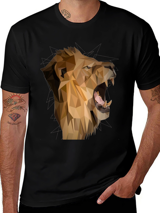 Geometric Lion Graphic Tee - Mens Black T-Shirt