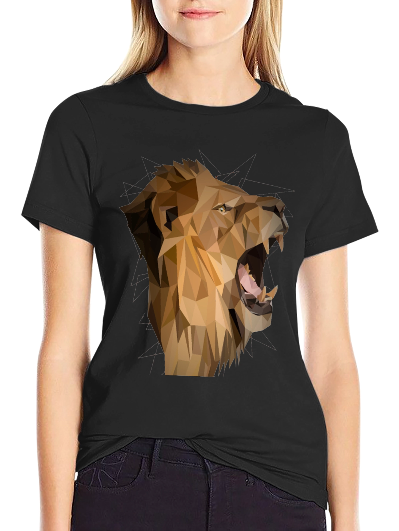 Geometric Lion Graphic Tee - Mens Black T-Shirt