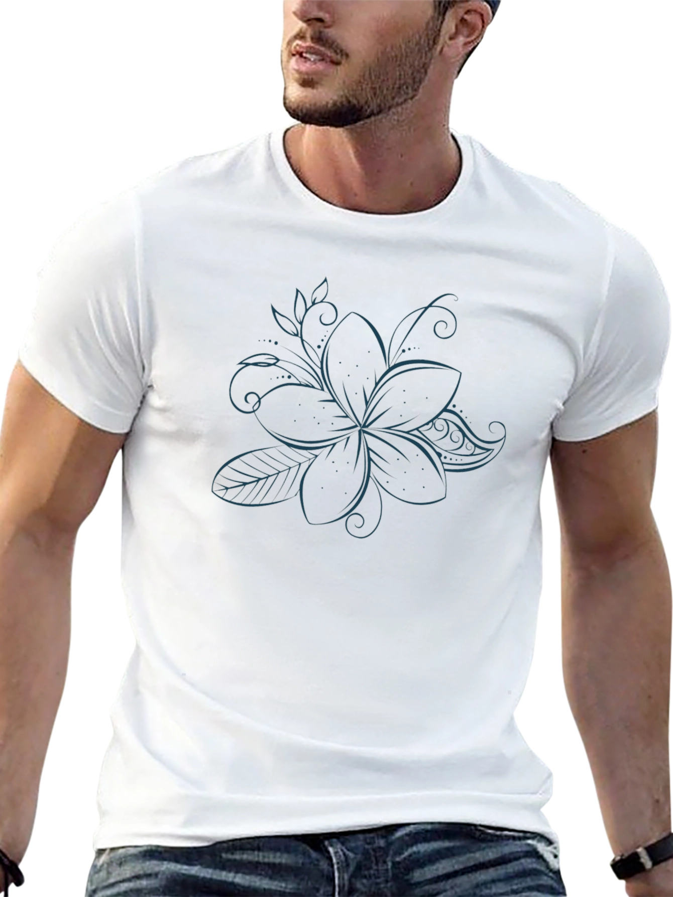 Elegant Black T-Shirt with Floral Design