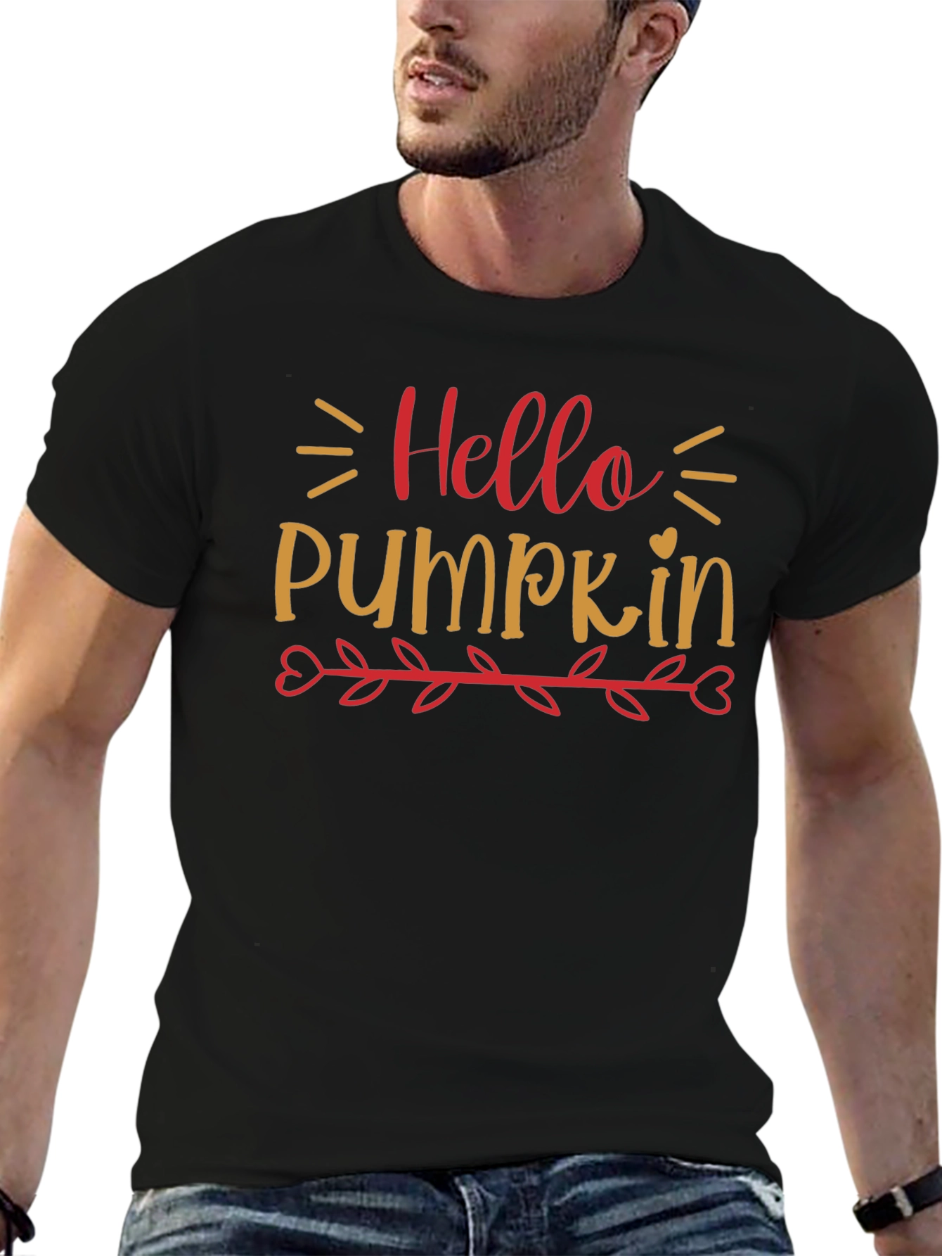 Hello Pumpkin Graphic Tee - Black Cotton Fall Shirt