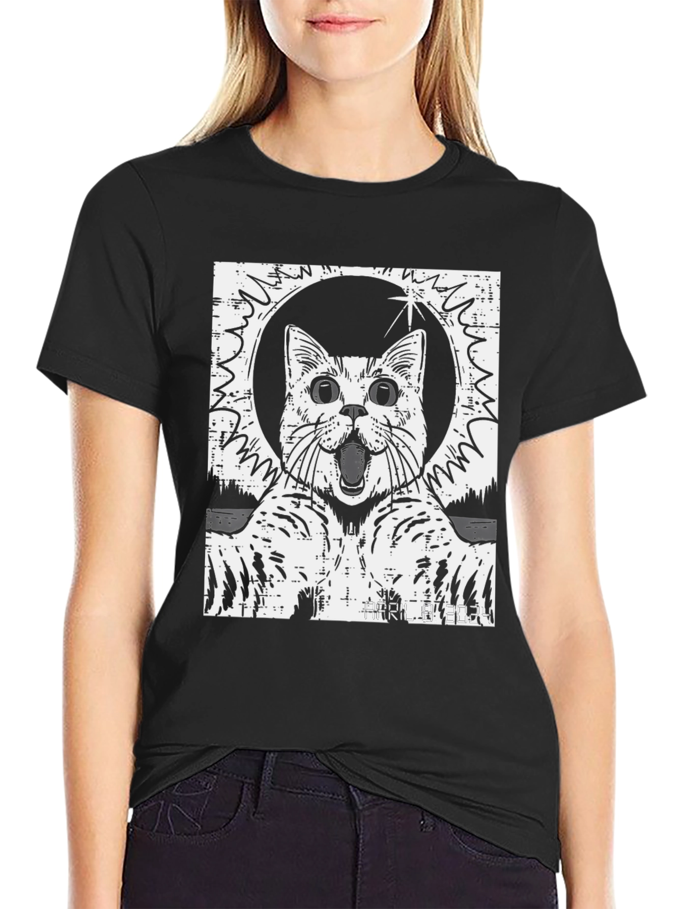 Cosmic Cat Graphic T-Shirt - Black