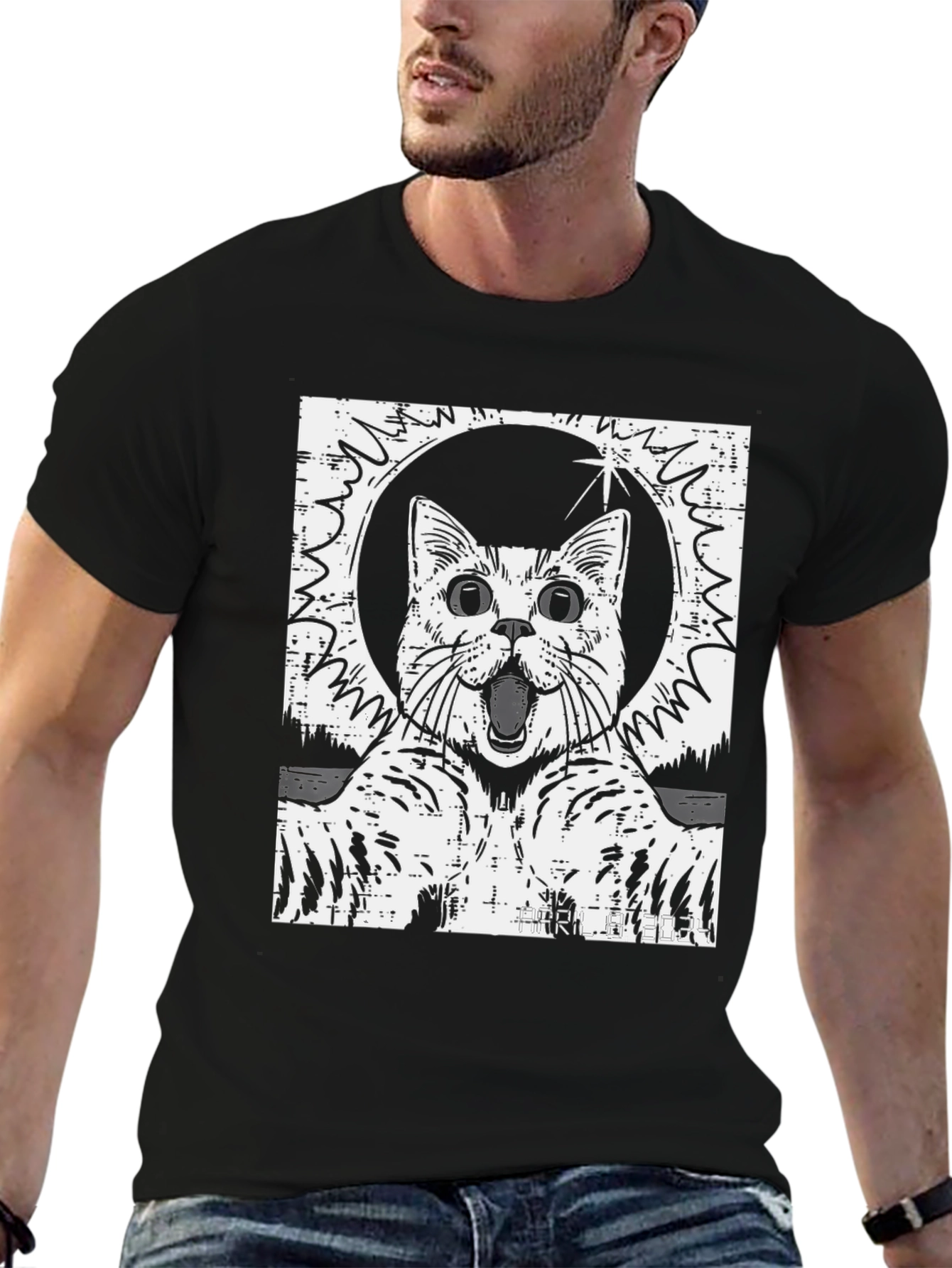 Cosmic Cat Graphic T-Shirt - Black