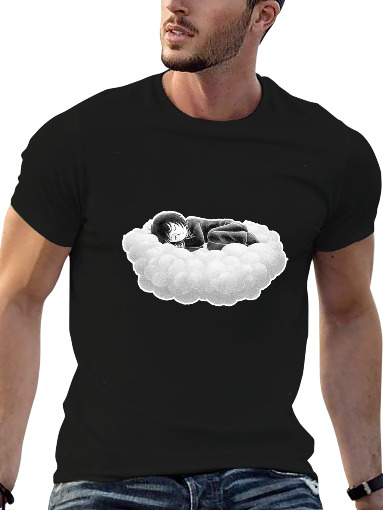 Dream Cloud Graphic Tee - Black Cotton Comfort