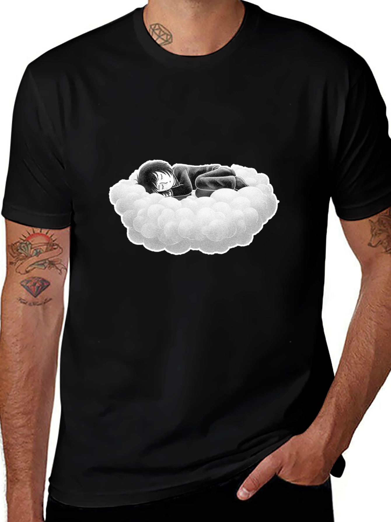 Dream Cloud Graphic Tee - Black Cotton Comfort