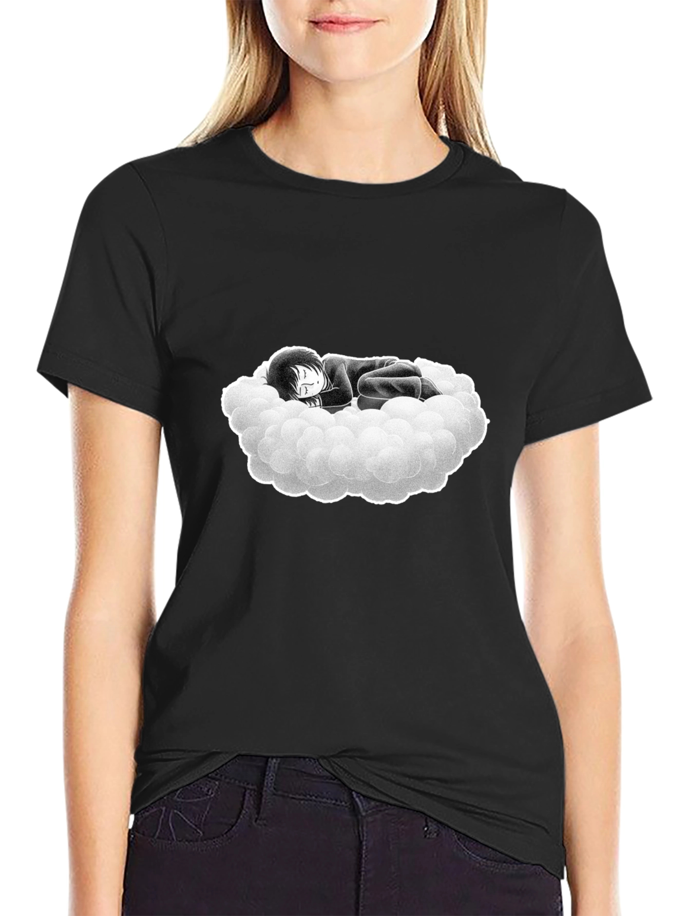 Dream Cloud Graphic Tee - Black Cotton Comfort