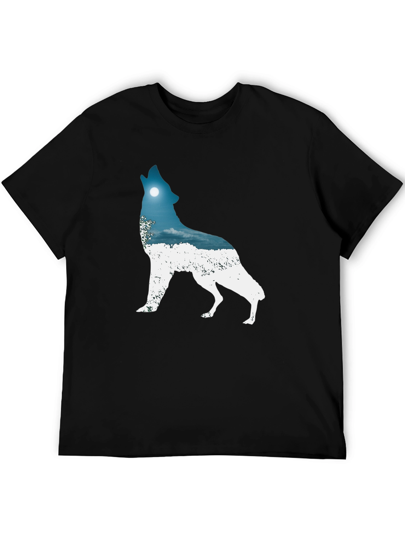 Wolf Howling Moon Graphic Tee - Black Cotton Blend