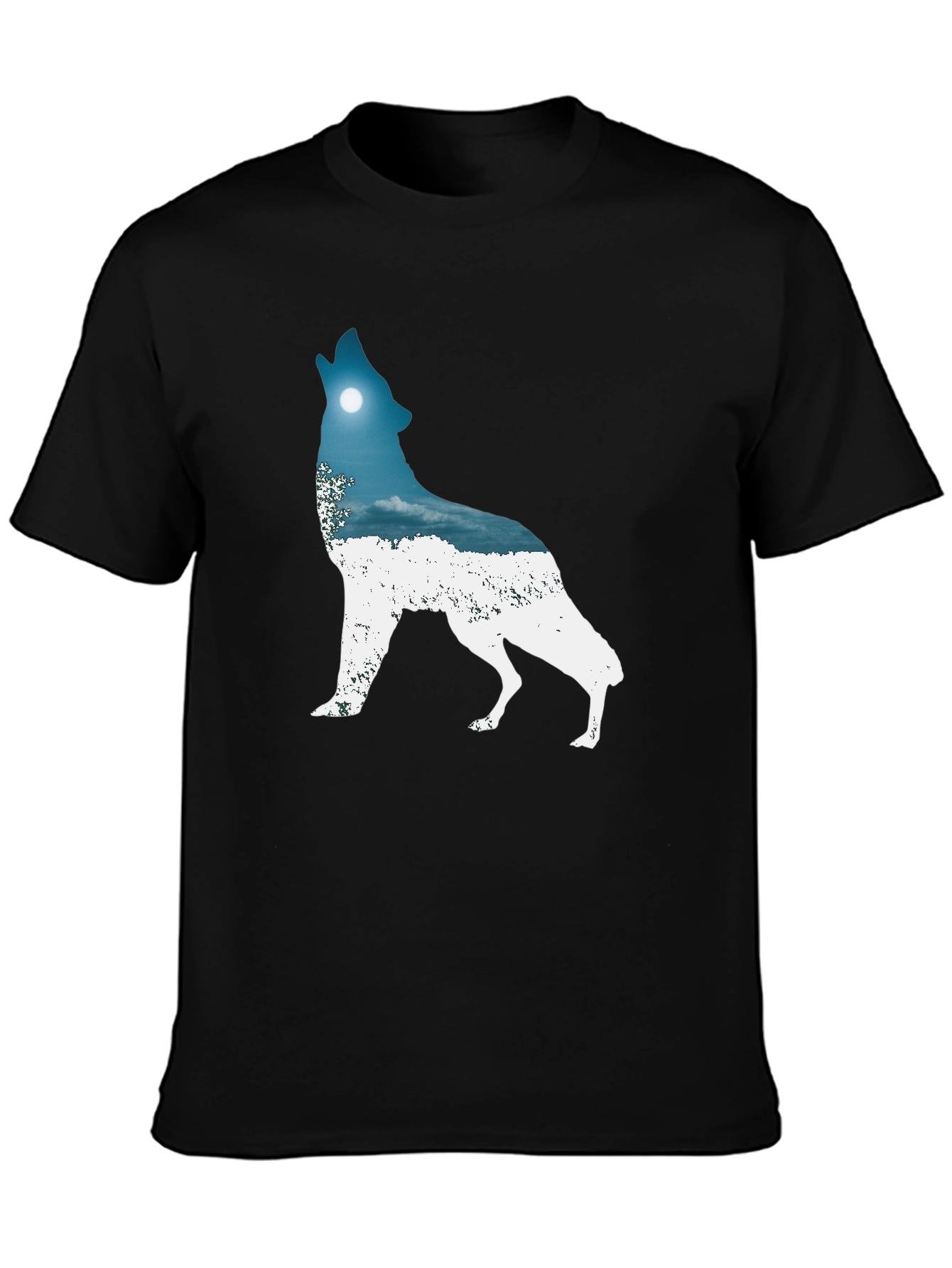 Wolf Howling Moon Graphic Tee - Black Cotton Blend