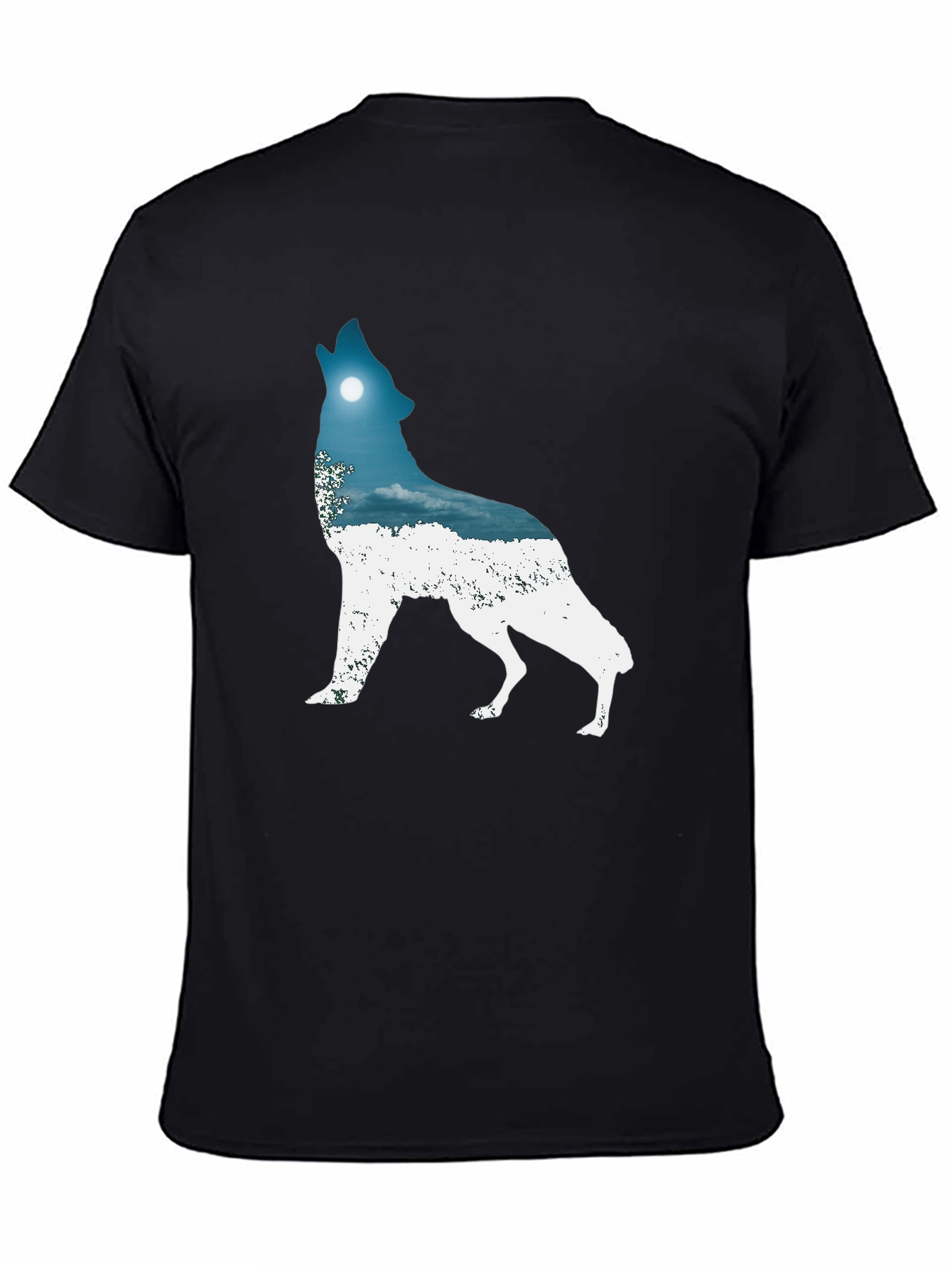 Wolf Howling Moon Graphic Tee - Black Cotton Blend