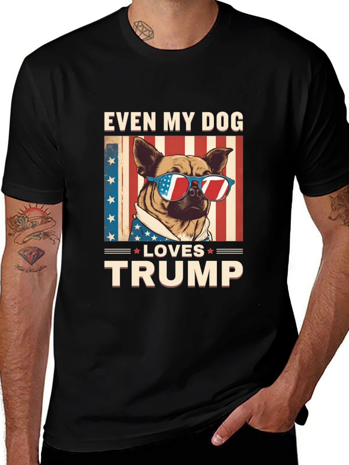 Even My Dog Loves Trump T-Shirt Patriotic American Flag
