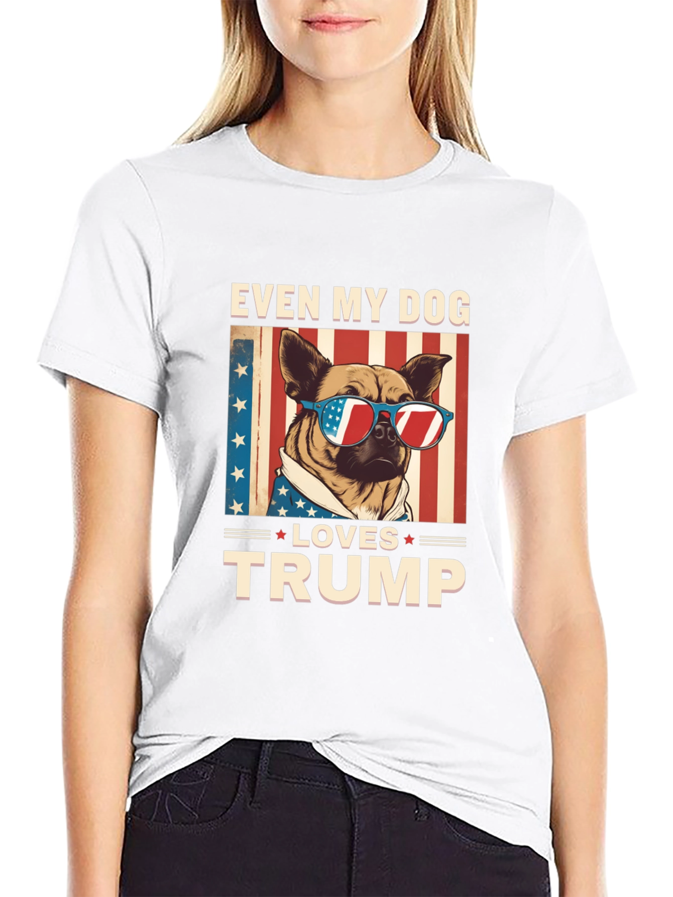 Even My Dog Loves Trump T-Shirt Patriotic American Flag