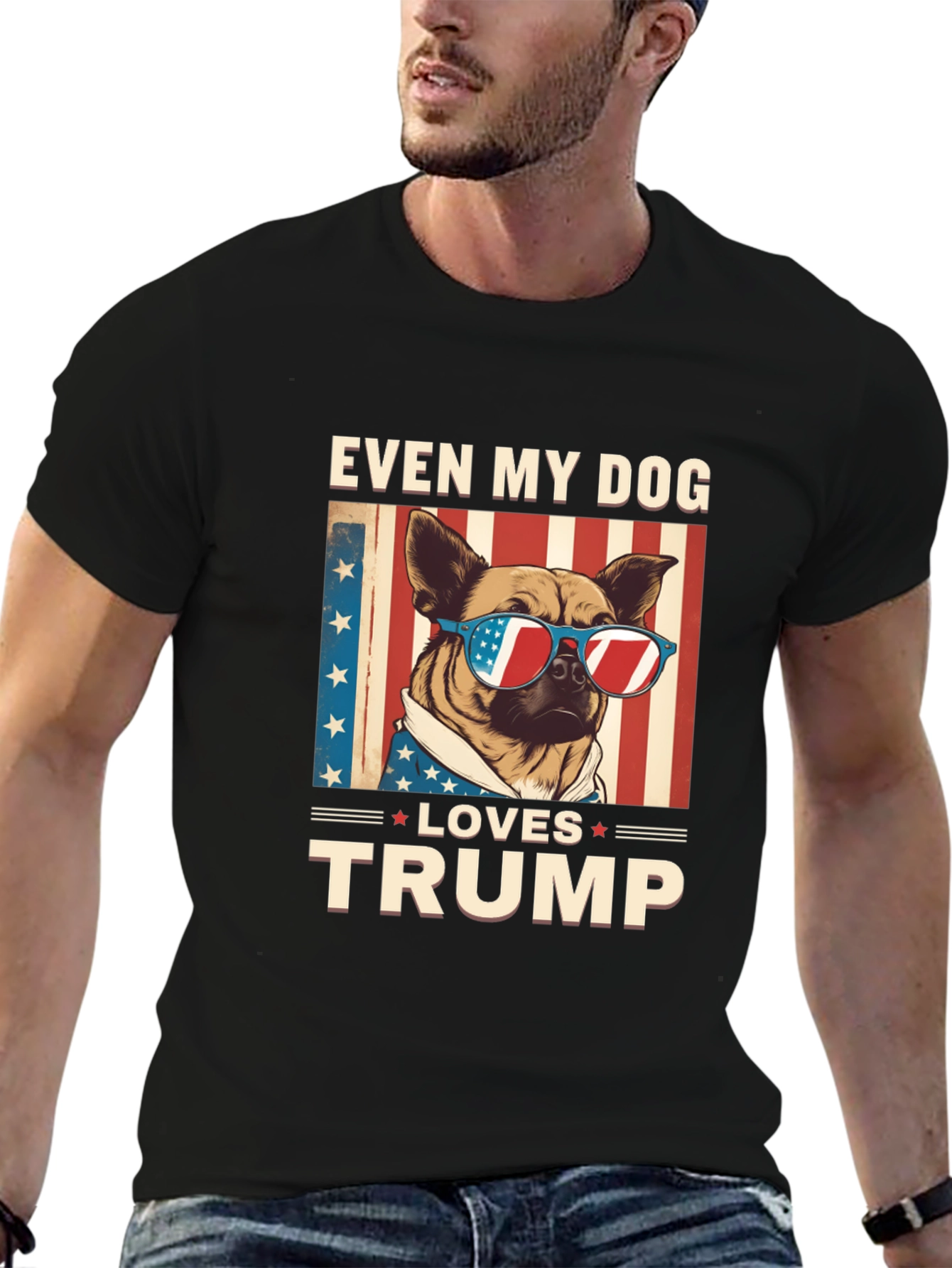 Even My Dog Loves Trump T-Shirt Patriotic American Flag