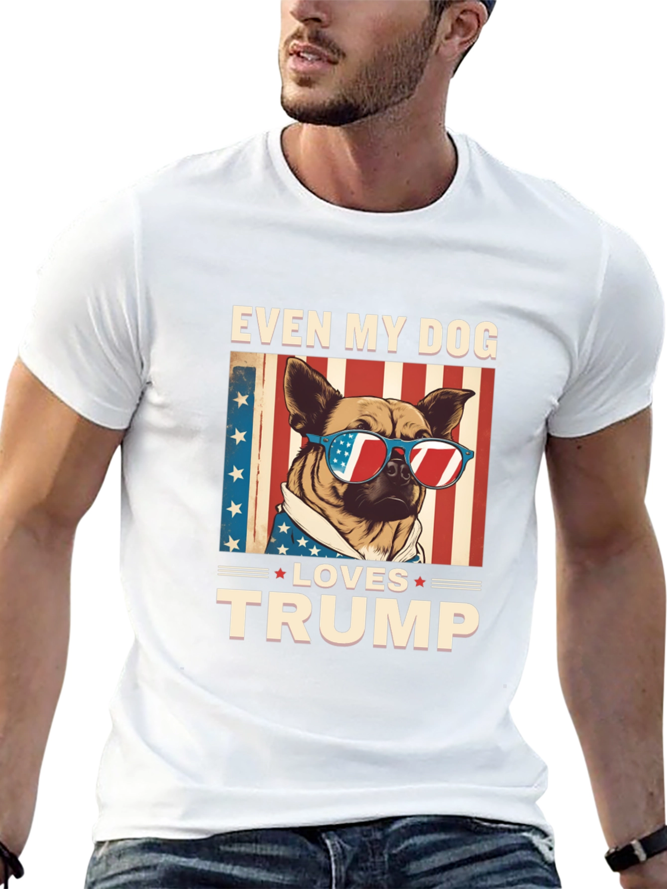 Even My Dog Loves Trump T-Shirt Patriotic American Flag