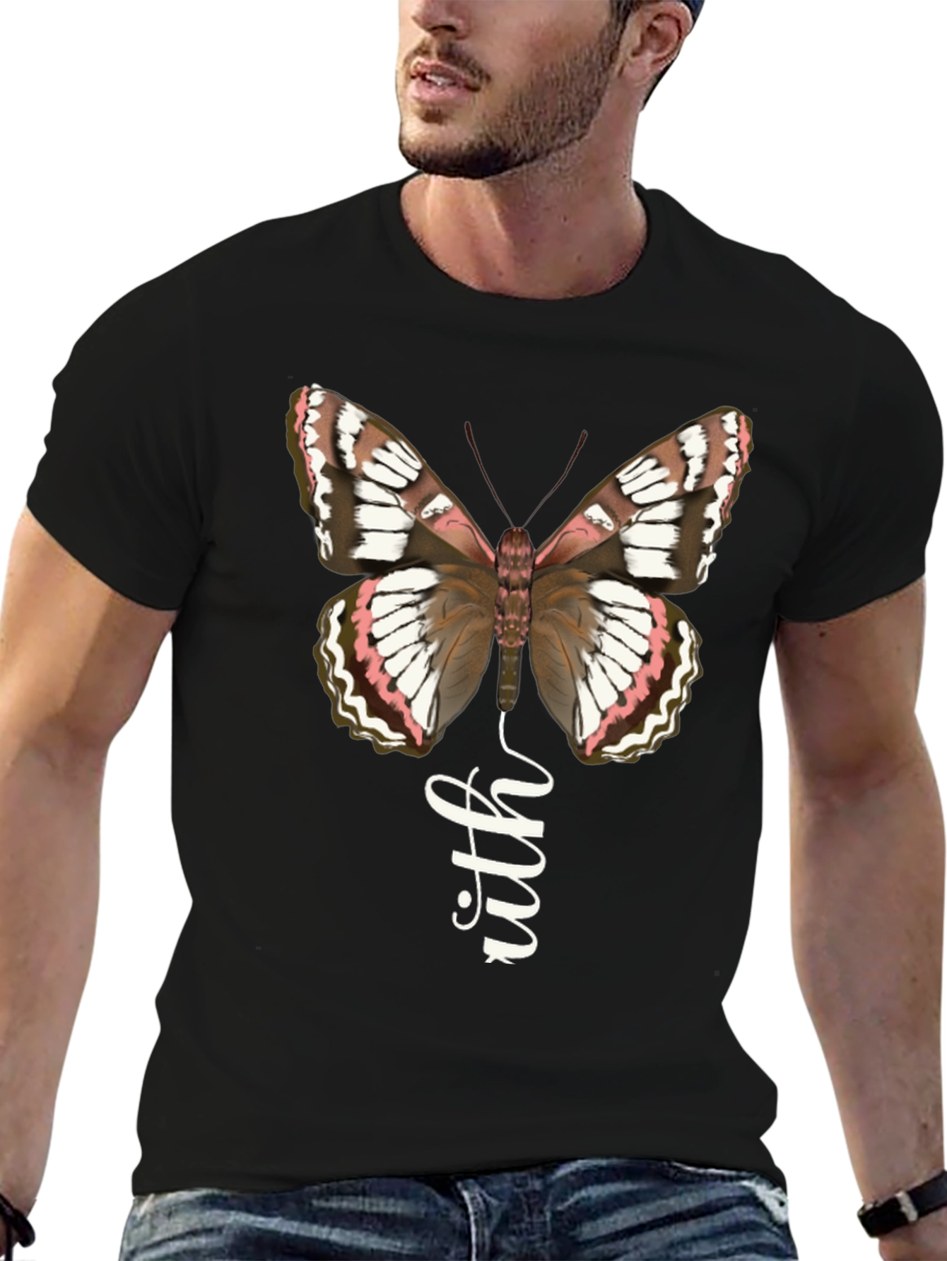Butterfly Faith Graphic Tee - Stylish Black T-Shirt