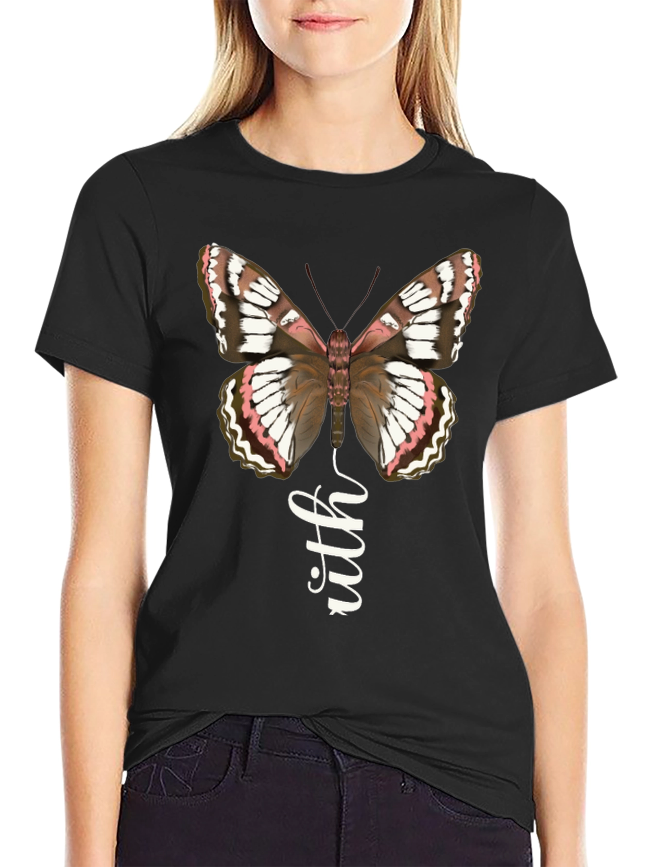 Butterfly Faith Graphic Tee - Stylish Black T-Shirt