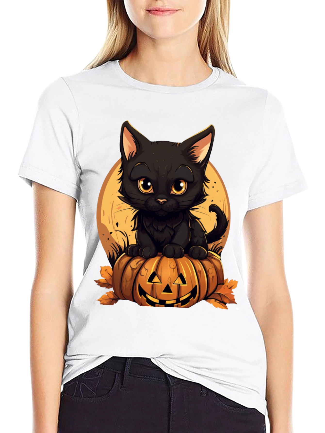Halloween Black Cat Pumpkin T-Shirt