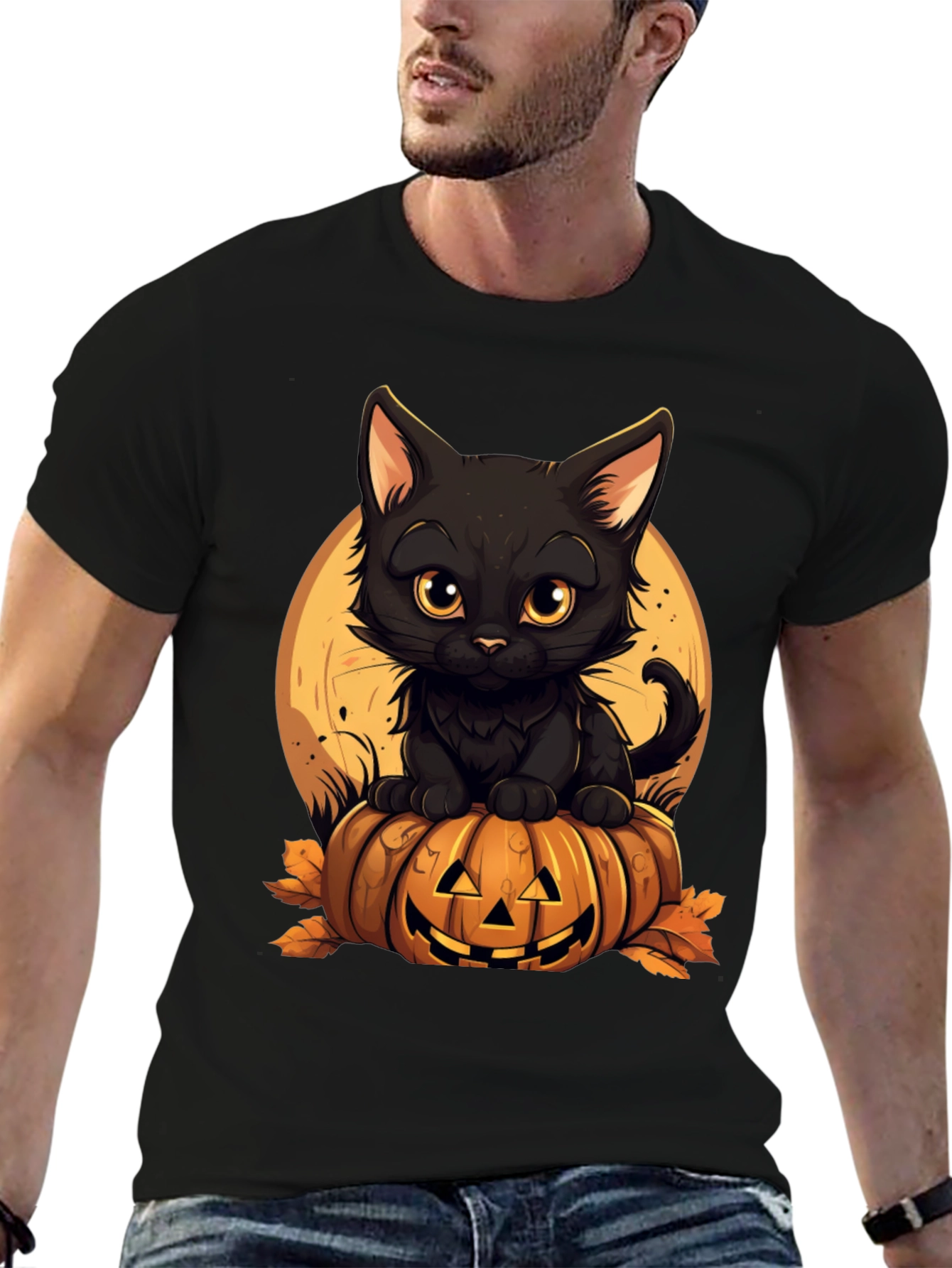 Halloween Black Cat Pumpkin T-Shirt
