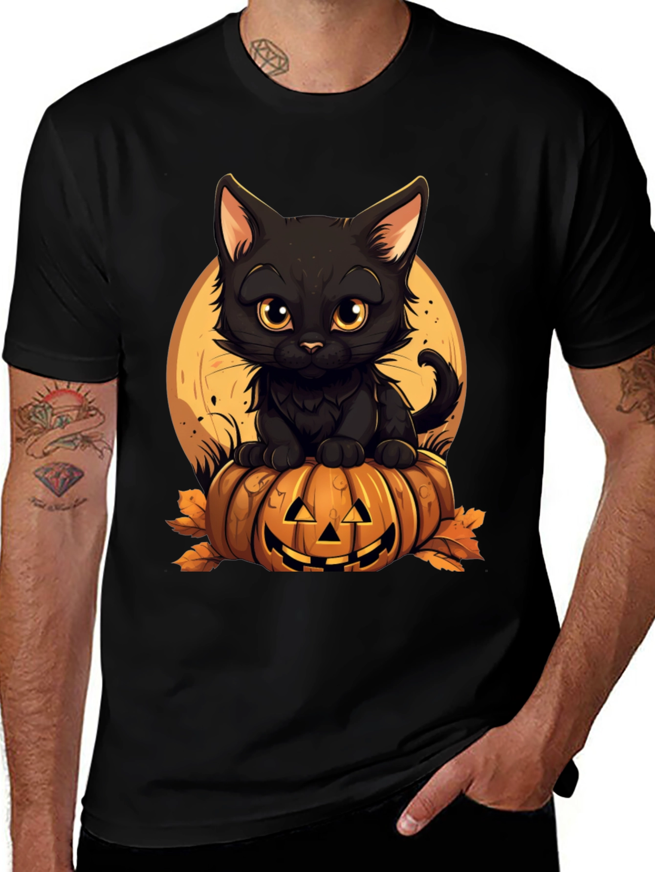 Halloween Black Cat Pumpkin T-Shirt