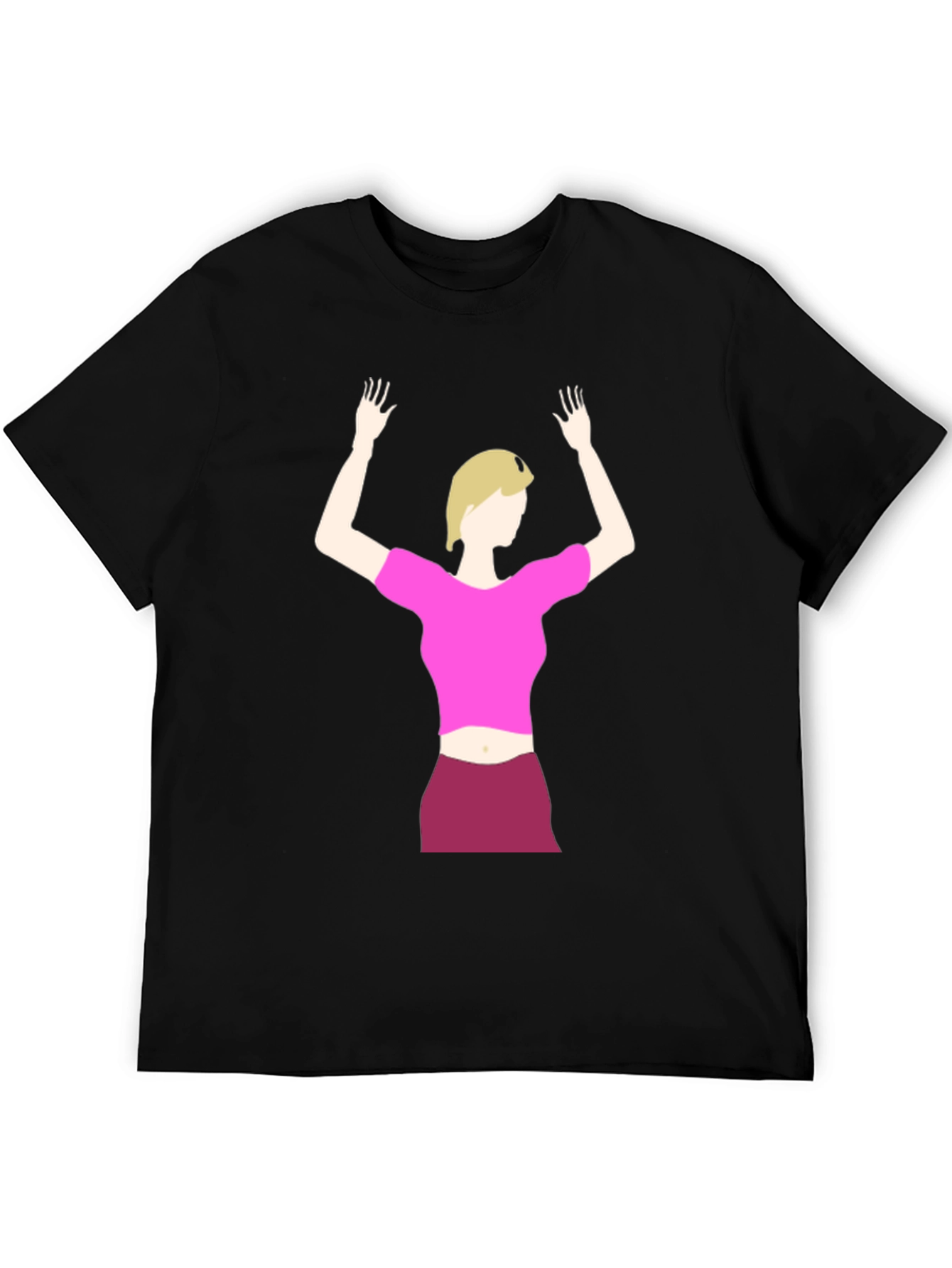 Illustrated Woman on Black T-Shirt