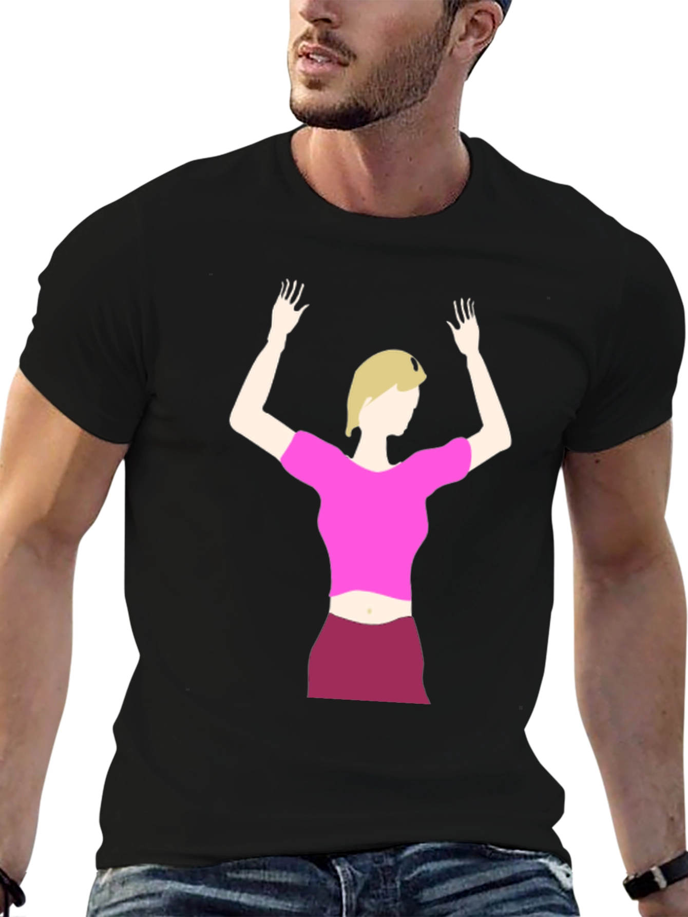 Illustrated Woman on Black T-Shirt