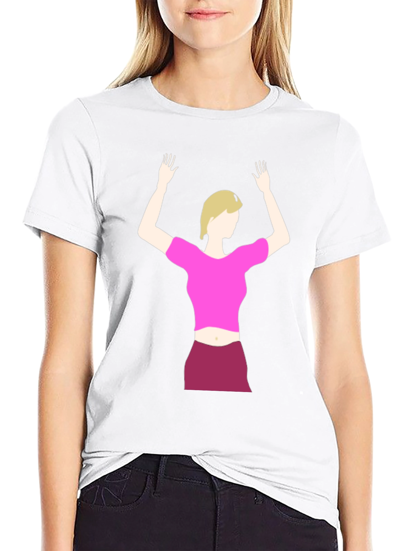 Illustrated Woman on Black T-Shirt