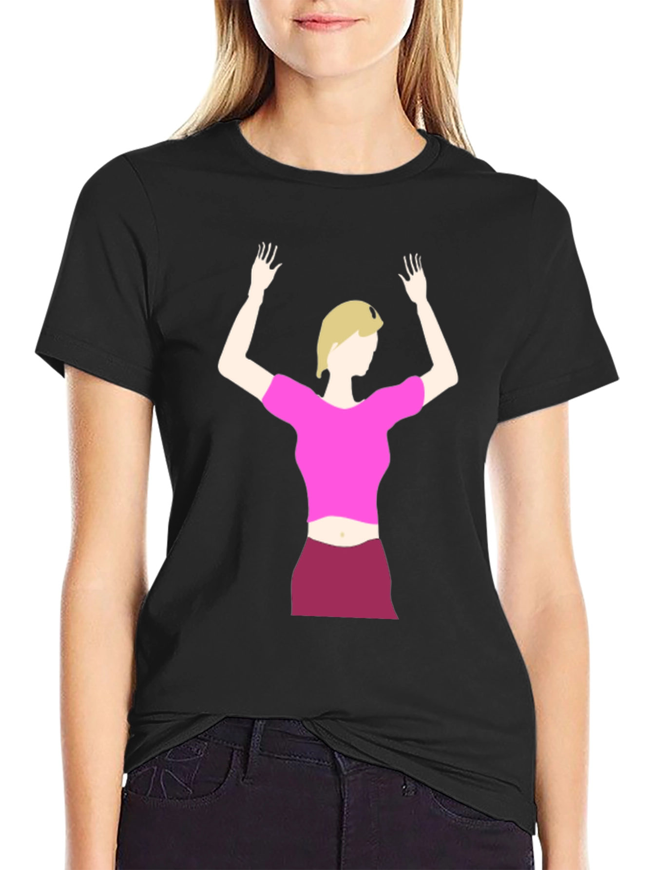 Illustrated Woman on Black T-Shirt