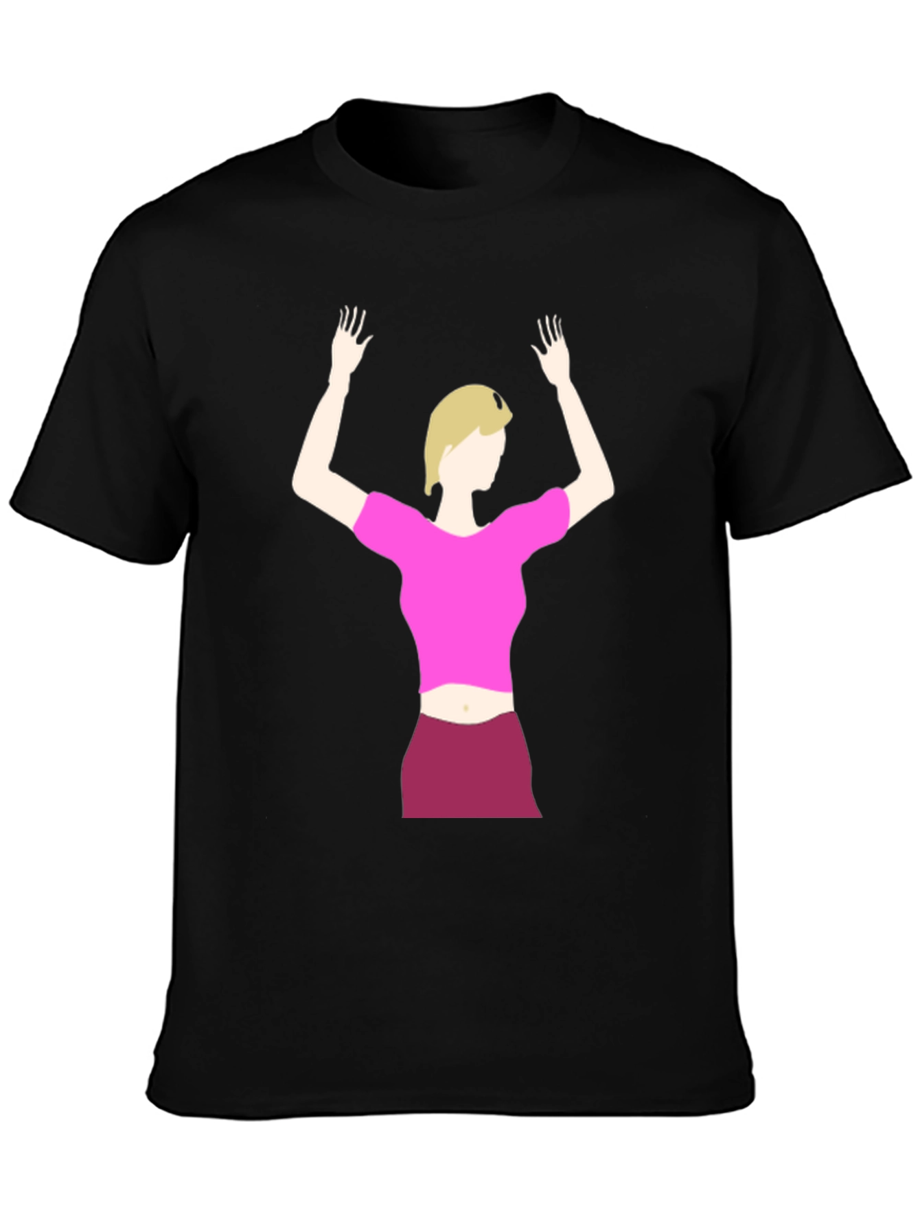 Illustrated Woman on Black T-Shirt