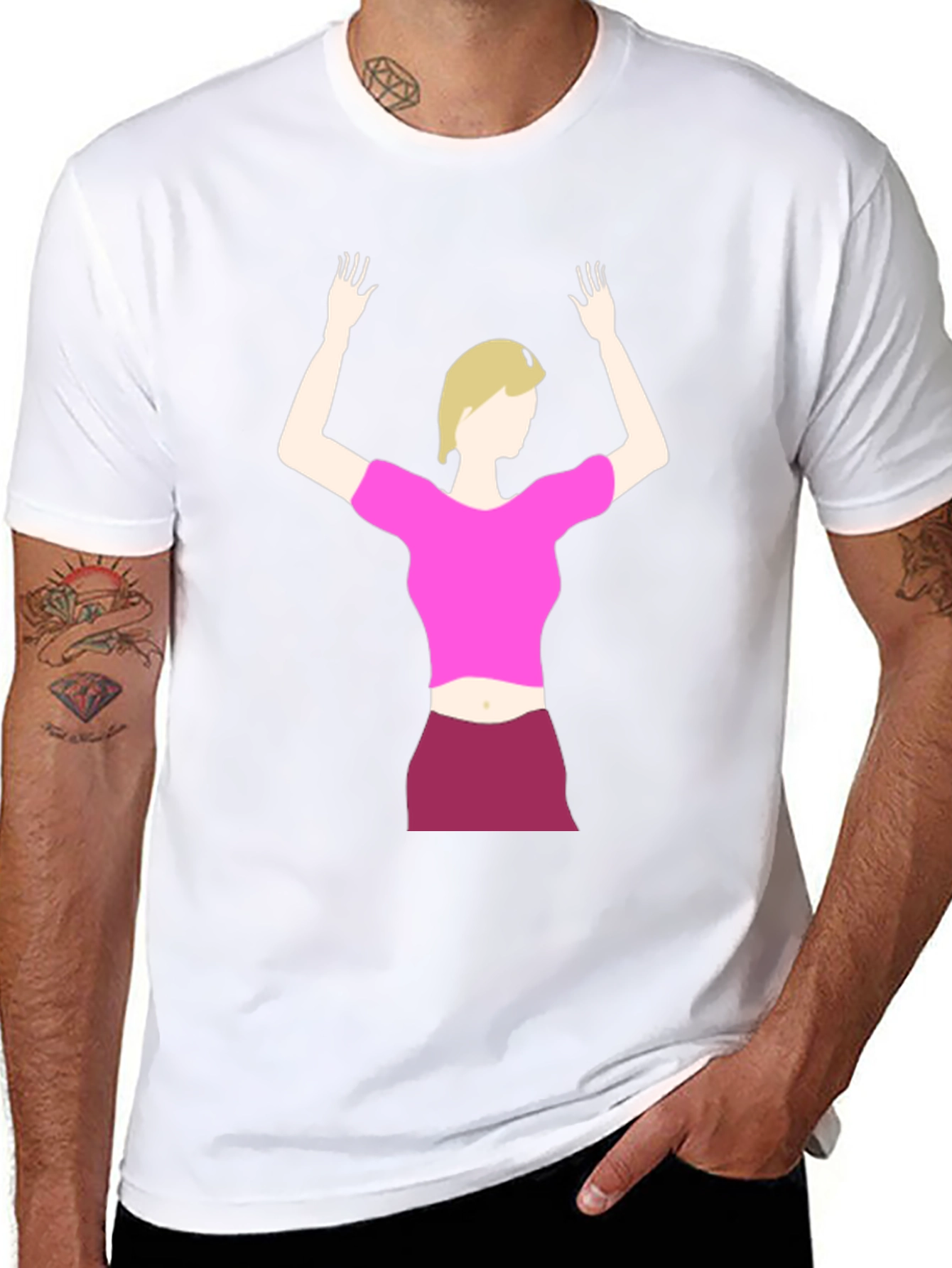 Illustrated Woman on Black T-Shirt