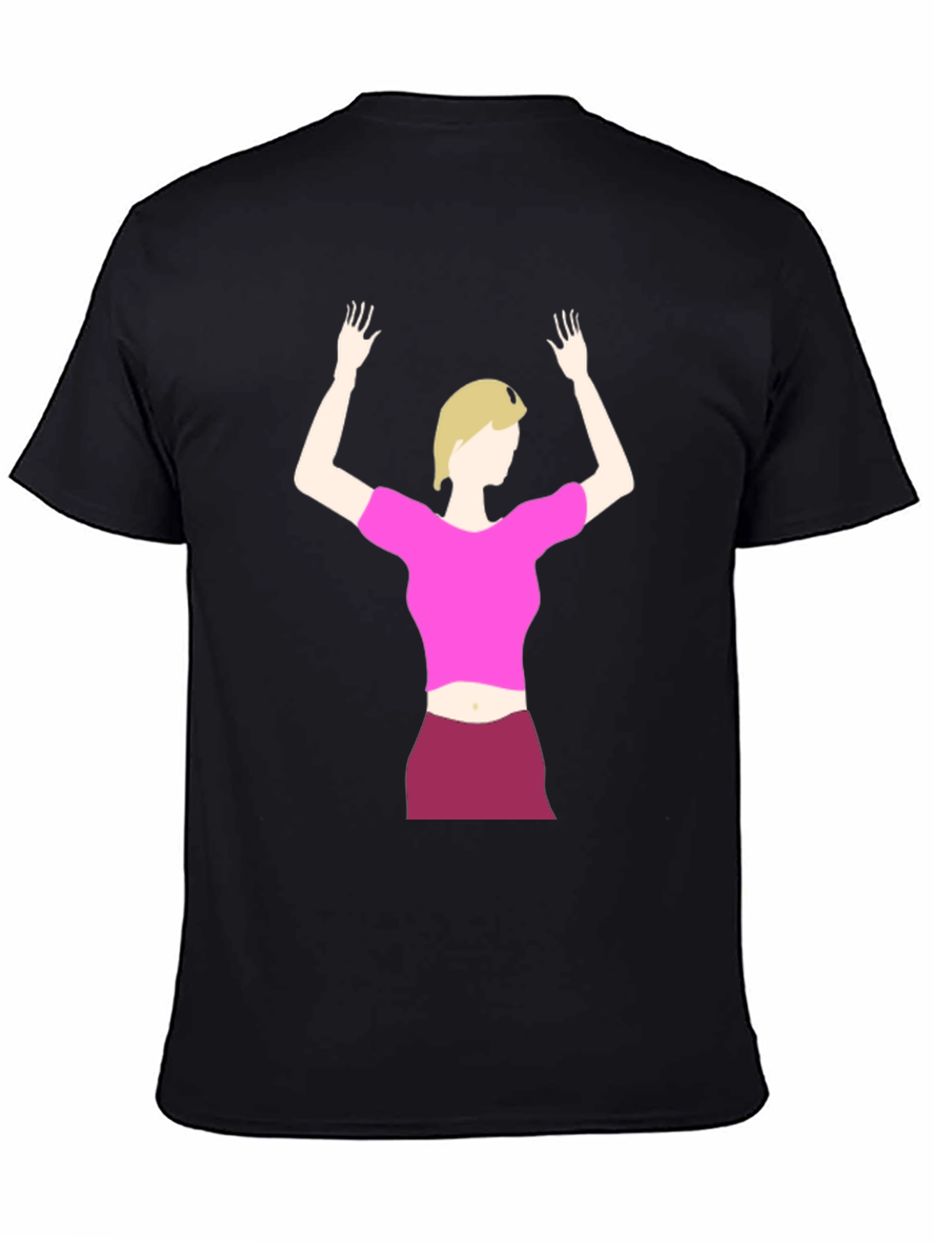 Illustrated Woman on Black T-Shirt