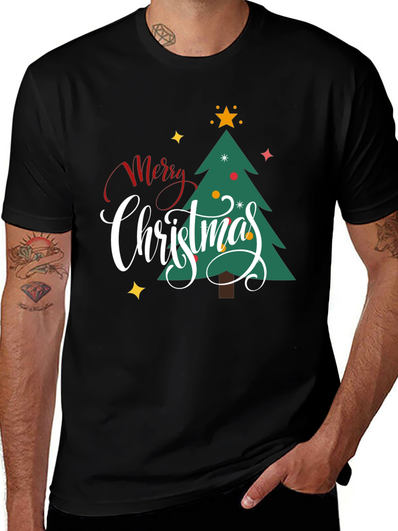 Merry Christmas Tree Graphic Tee - Holiday Cheer