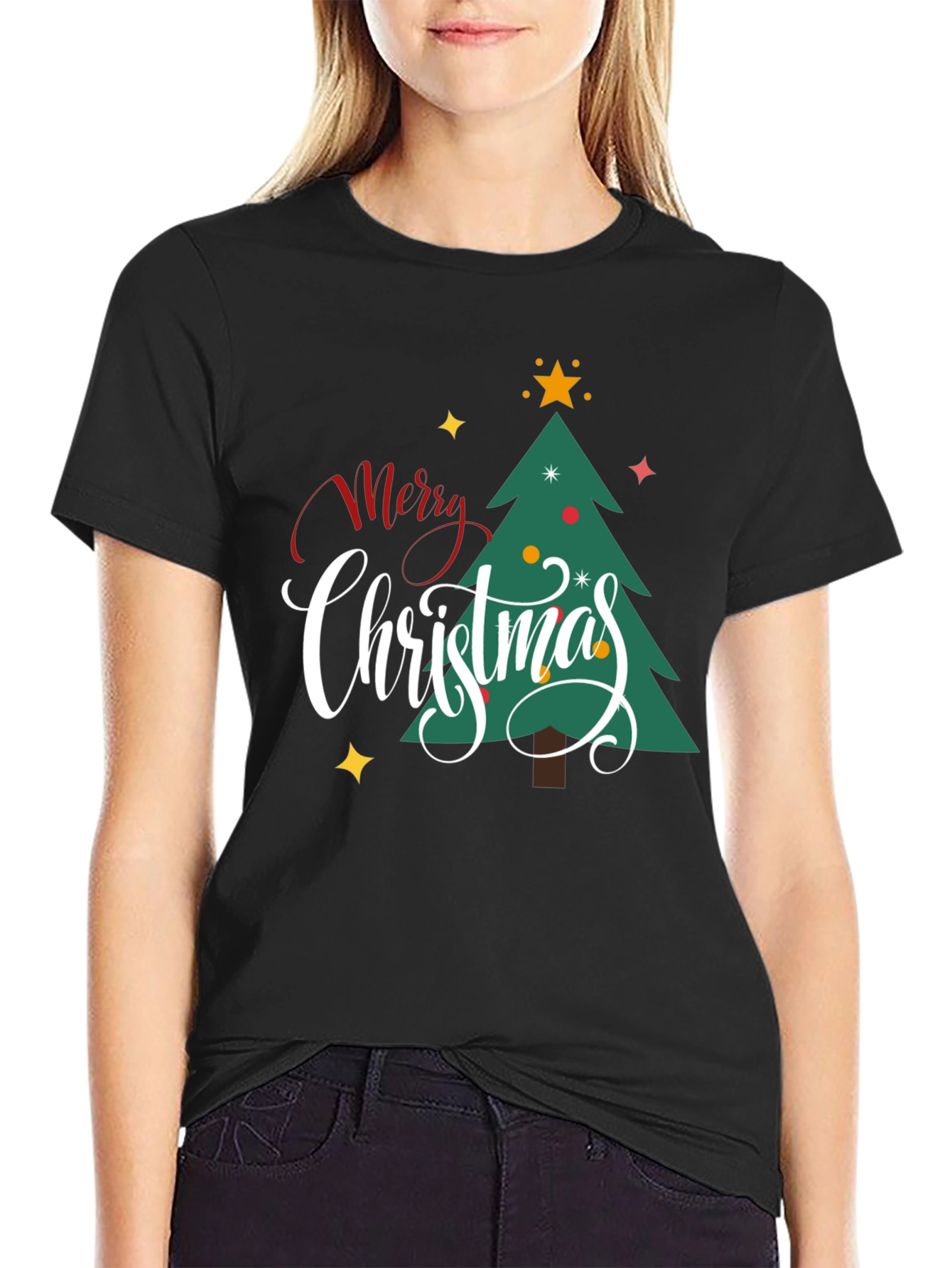 Merry Christmas Tree Graphic Tee - Holiday Cheer