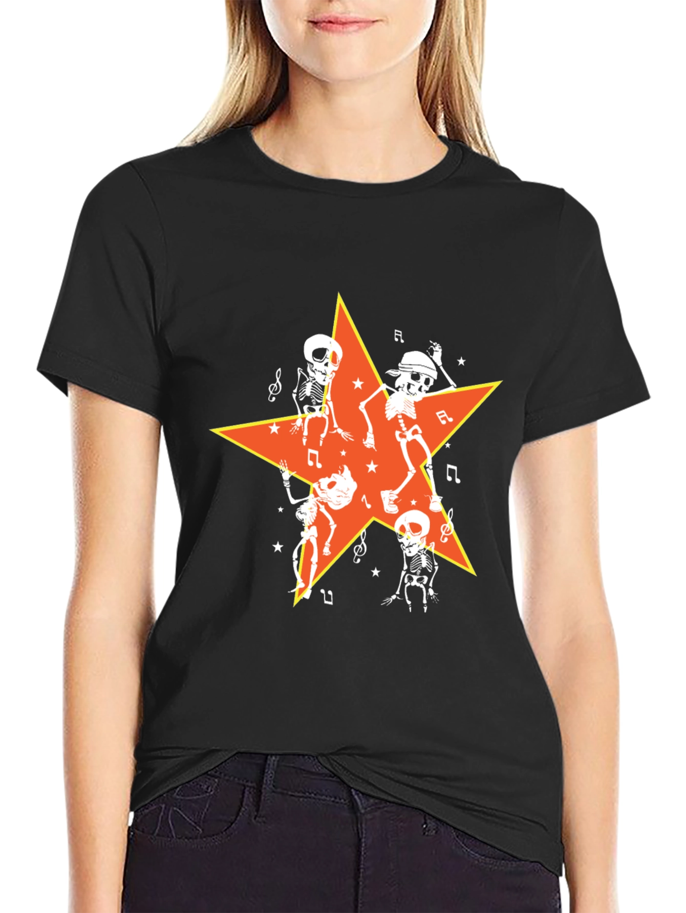 Dancing Skeletons Star Graphic Tee - Halloween Ready!
